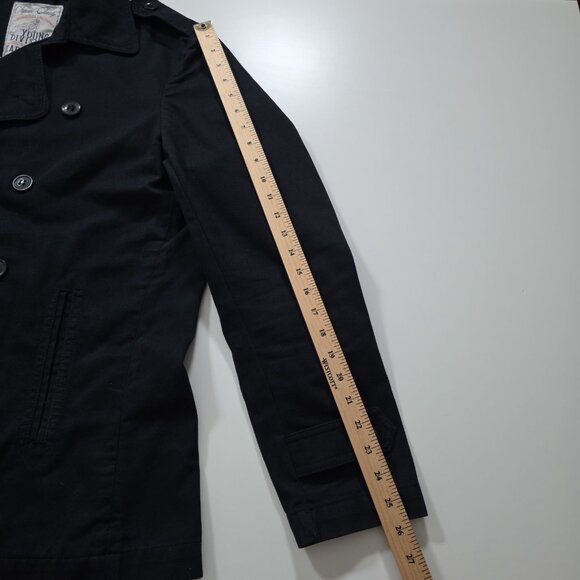 Zara Trench Coat Men XL Navy Double Breasted Vented Twill Cotton Unlined Pockets - Picture 6 of 16